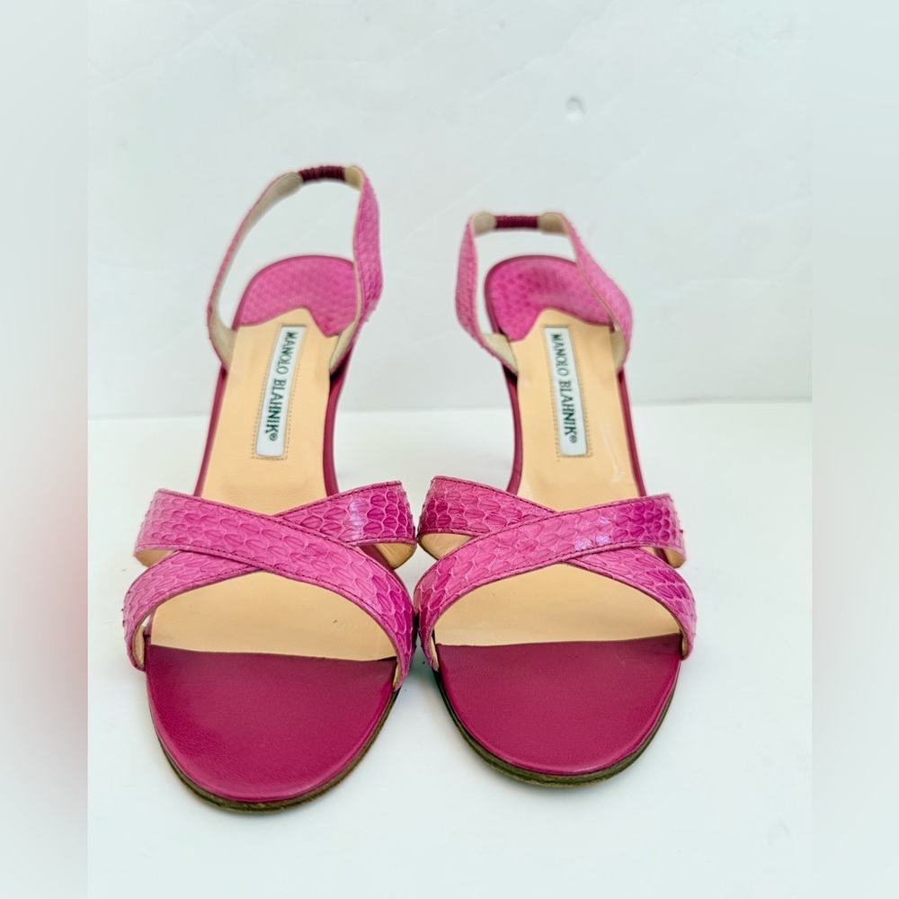 Manolo Blahnik Pink Python Snakeskin Callasli Cri… - image 3